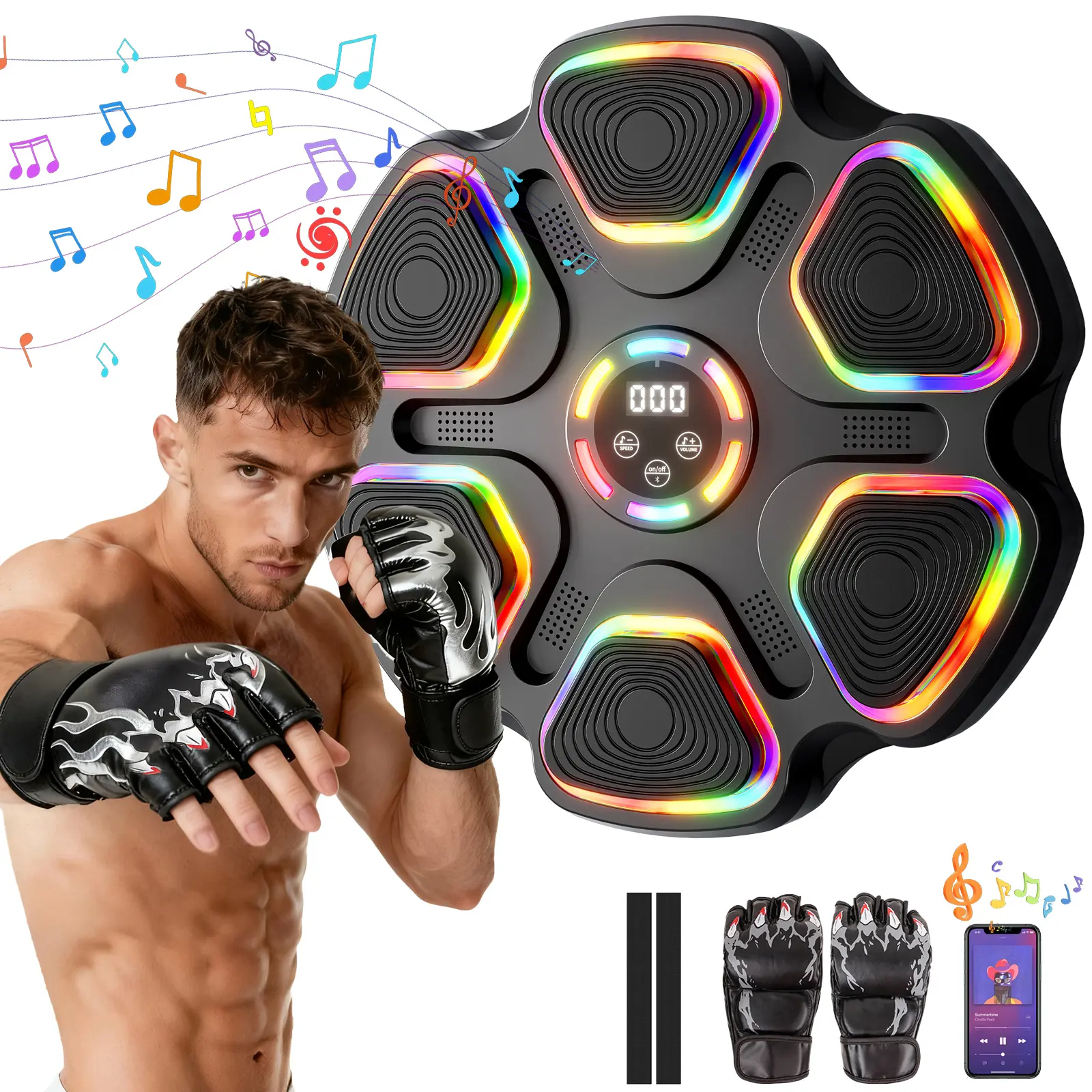 Music Boxing Machine for Kids Adults, Smart Interactive Music Punching Machine with Gloves 11 Modes 9 Speeds Wall Mounted Electronic Boxing Punching Pad for Reaction Training Home Fitness Room Game