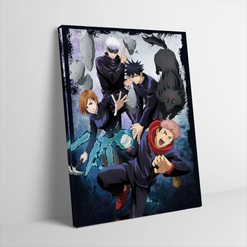 Jujutsu Kaisen Group Poster Character Art Canvas Wall Art Yuji Megumi Nobara Gojo Ready To Fight Scene Art Print Japanese Anime Manga Wall Decor for Gaming Room Boy Bedroom Otaku Den Unframed