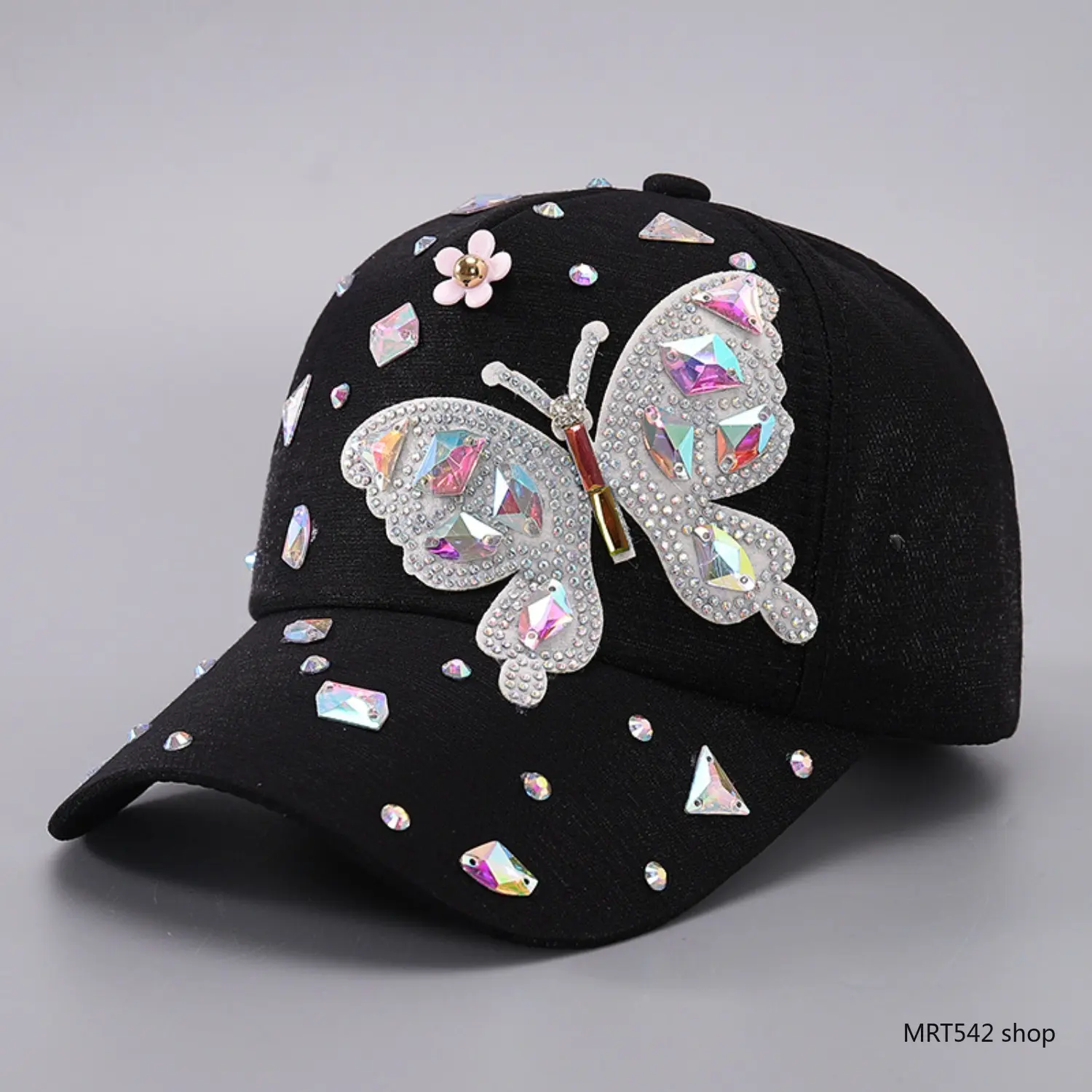 Butterfly Baseball Cap for Women Girls Bling Rhinestone Trucker Hat Sparkling AB Crystal Denim Snapback Adjustable Sun Visor Cute Y2K Aesthetic Hip Hop Rave Festival Party Accessories