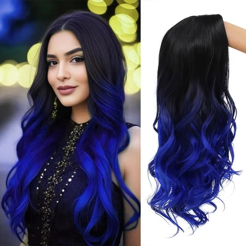 Female Synthetic Colored Curly Long Wavy Purple Wig - Side Partial Colored Secure Hair, Colored Curly Synthetic Costume Wig for Daily Wear, Halloween Cosplay, Synthetic Hair, Versatile And Stylish