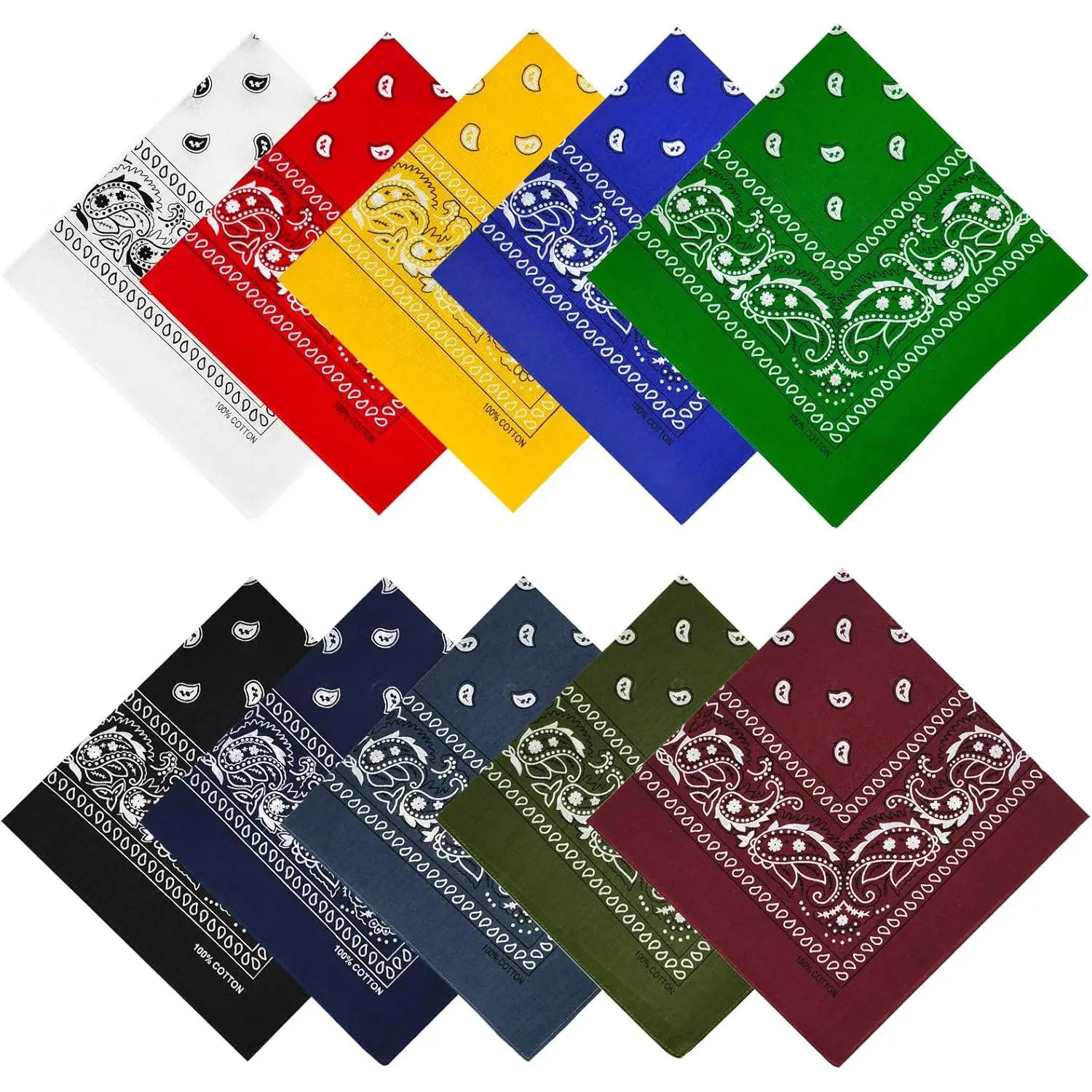 Unisex Classic Paisley Square Bandanas Pack - 10 Pcs Soft Cotton 22x22 In Sports & Outdoor Face Covers Accessories for Men-Women