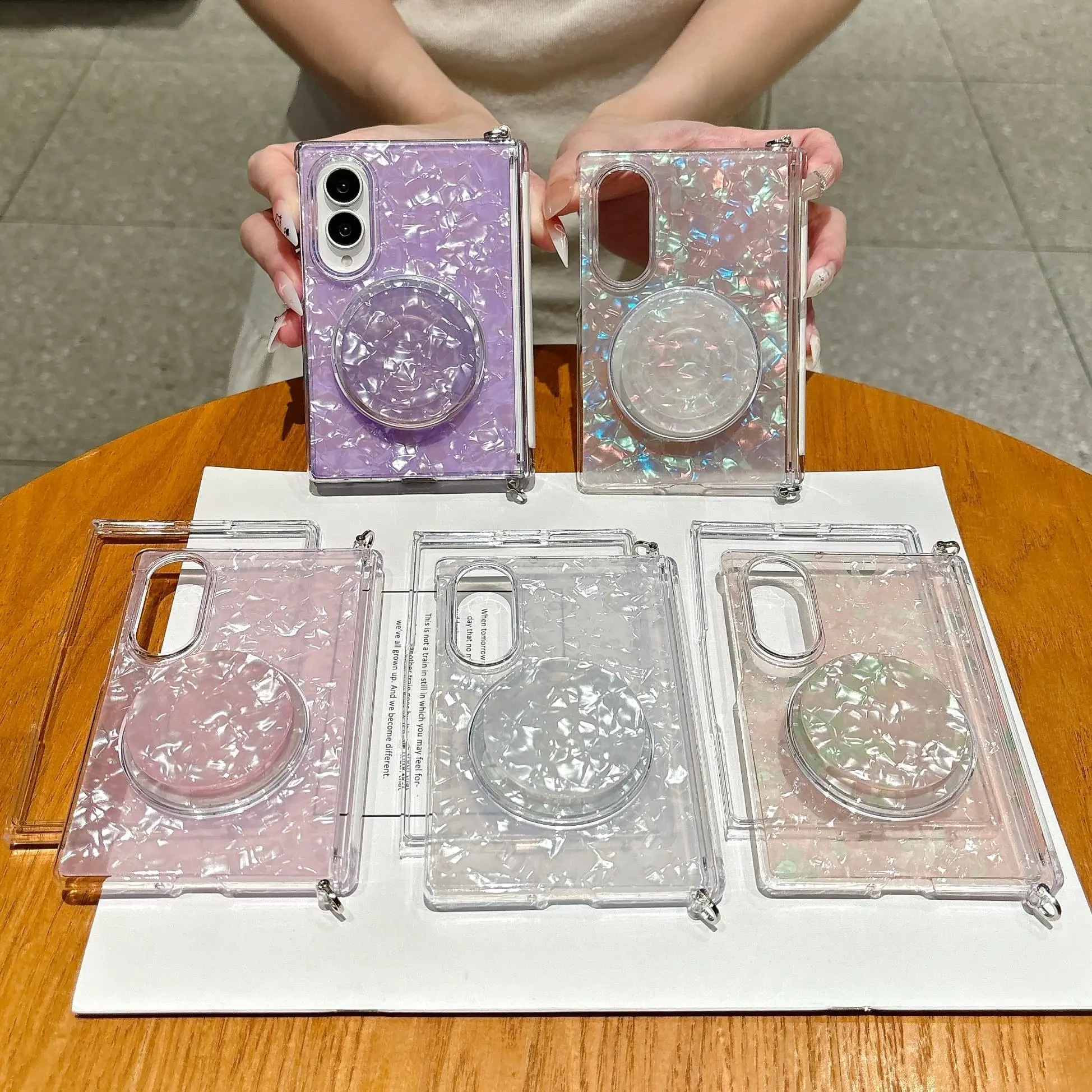 Pearl Glossy Shell Pattern Magnetic Stand Case for Samsung Galaxy Z Fold 8, Elegant Fashionable Folding Phone Protector