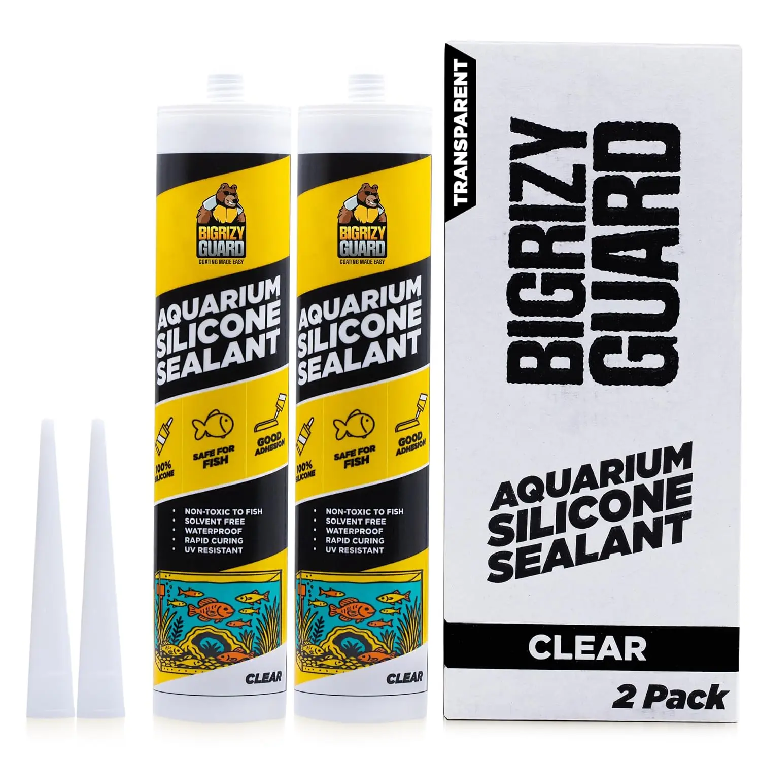 Aquarium  Sealant Clear 2x10.14 Fl oz  - Aquarium Safe  for Fish & ,  , , Solvent Free,  Bond,  Cure, Transparent (2 Pack)