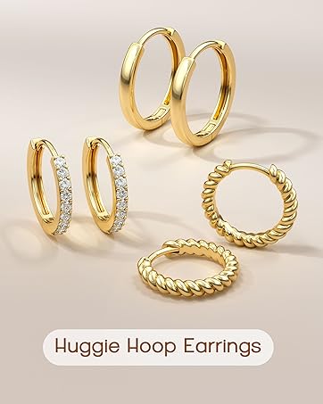 YADOCA 4Pairs Small Gold Hoop Earrings for Women Trendy 14K Plated Gold Huggie Earrings Hypoallergenic Surgical Steel Cartilage Earring Stacks Cute Dainty Huggie Hoops Earring Sets for Multiple Piercing