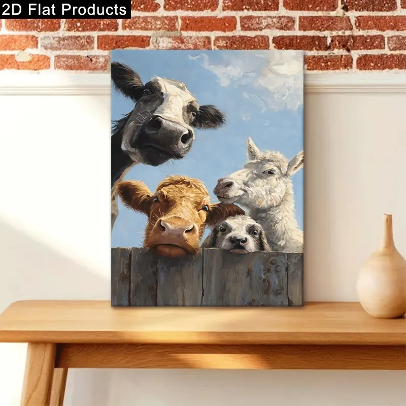The Neighbors Behind the Fence - Curious Crowd 2 - Wooden Framed Canvas with Pre-attached Hooks, Vintage Love-Themed Mini Painting, Suitable for Valentine's Day, Easter, and New Year Decorations - Washable Fence Peeping Art, 2D Flat Design