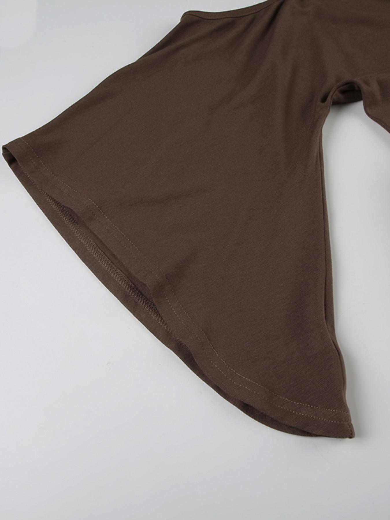 Women's Retro Ethnic Style Beaded Asymmetrical Shoulder Flounce Sleeve Flared Top, Slim-Fit Spring & Fall Fashion, Moderate Fabric