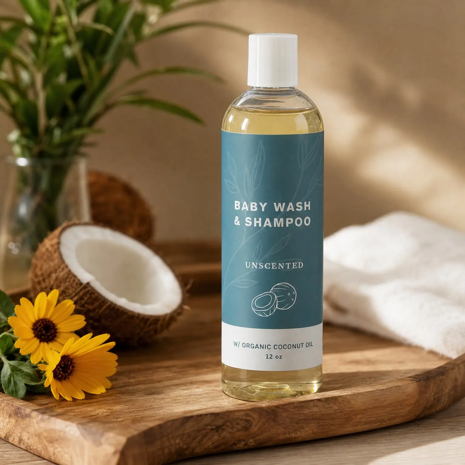 Organic 2-in-1 Baby Shampoo & Body Wash - Hypoallergenic Natural Castile Soap for Sensitive Skin, Toddler, Infant, Newborn, Kids, Fragrance Free, 12oz(Gift)