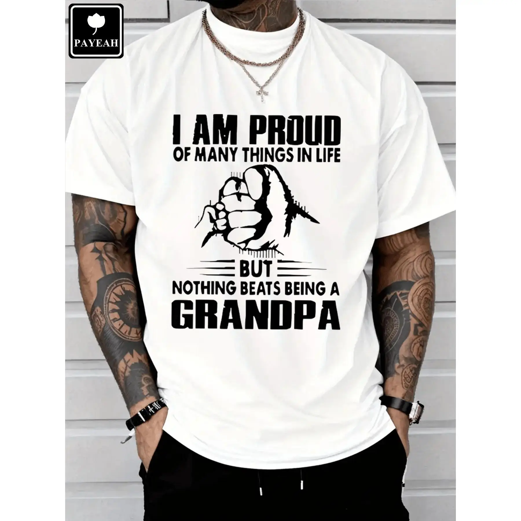 Men's Soft Seamless Classic Round Neck Short-Sleeve 100% Heavy Cotton Monogrammed Streetwear Top - "Proud Of Many Things In Life, Nothing Being A Grandpa"  (t0318)
