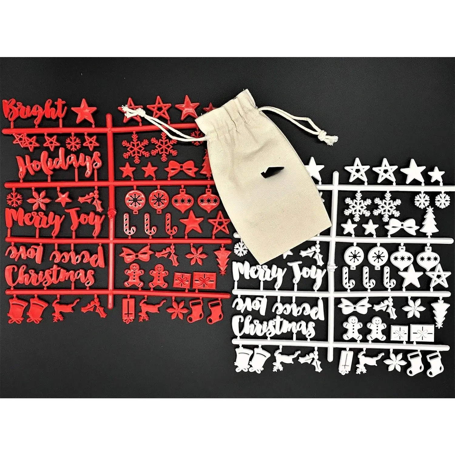 Christmas  Set for Changeable Felt  , 3/4" Characters (Includes Christmas Symbols, Full Holiday Words) & Burlap Storage Bag (Red/White (Christmas))