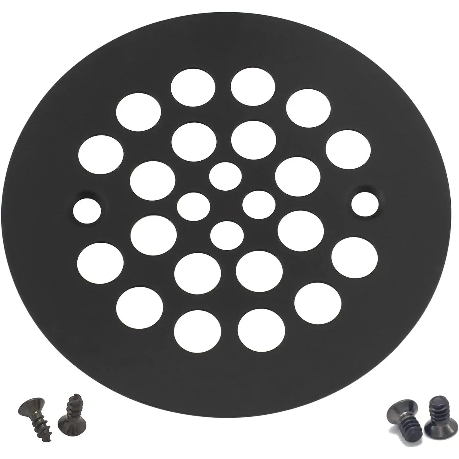 4-1/4“ Shower Strainer Drain Trim Set, Screw-in Shower Strainer Drain Cover, Plastic-Oddities Style Replacement Strainer Grid, Machine & Self-Tapping Screws Included (MATT Black)