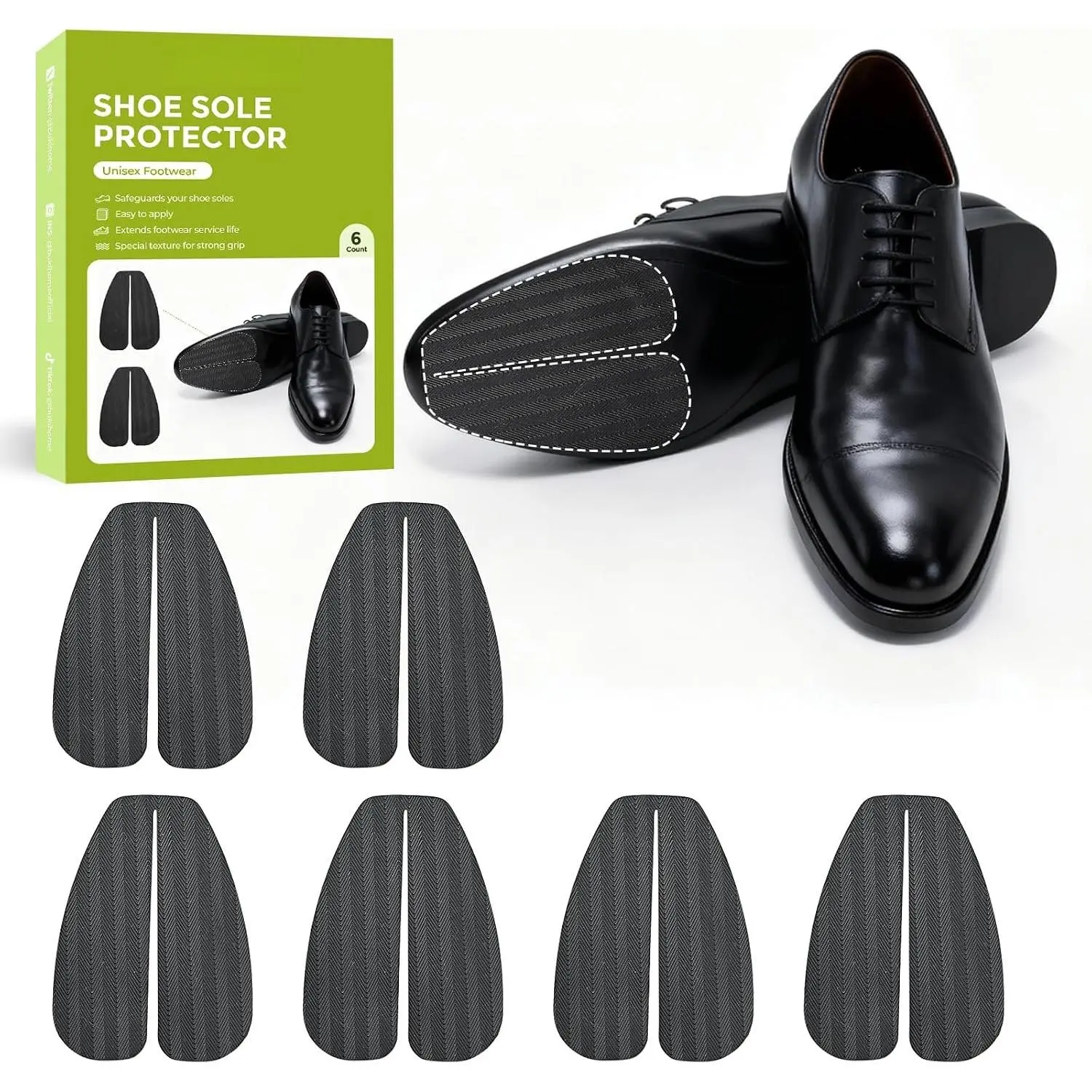 Non-Slip Shoe Sole Protector for Grip  -  Sole Protection  Wear Due to Frequent Resoling, Long-Lasting Adhesive Durable for Men's Women's Footwear (Black, M, 3 Pairs)