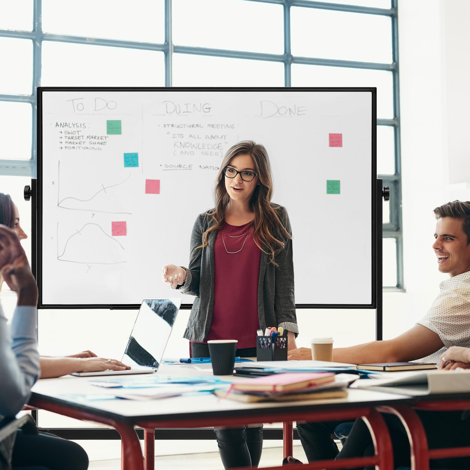 Rolling White Board on Wheels,48" x 32" Large Dry Erase Board with Stand,Big Rolling Whiteboard for Home,Office,School,Easy to Install,Strong and Durable,Double-sided and Height Adjustable,Flexible Mobile Use, Wheels for Home Office,Classroom