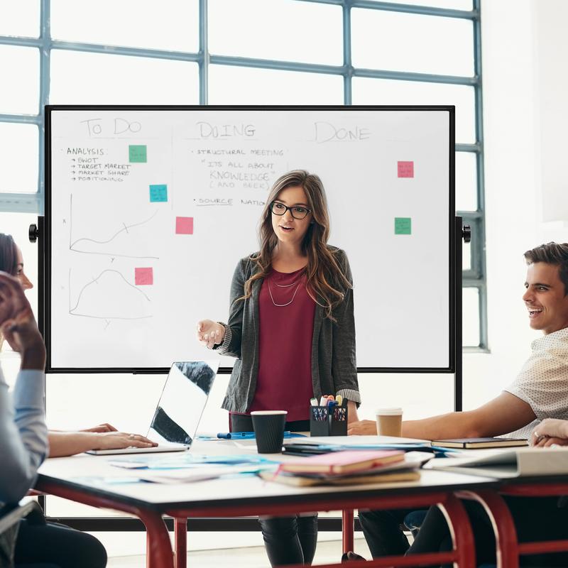 Rolling White Board on Wheels 48" x 32" Large Dry Erase Board with Stand for Home Office School Easy Install Strong Durable Double Sided Height Adjustable Flexible Mobile Use Wheels for Home Office Classroom