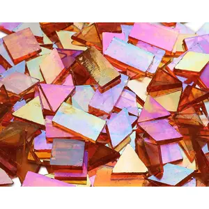 200 count Bulk Iridescent Mosaic Glass Tiles, 4 Shapes  Stained Glass Tile Pieces for Mosaic Craft,Translucent Orange