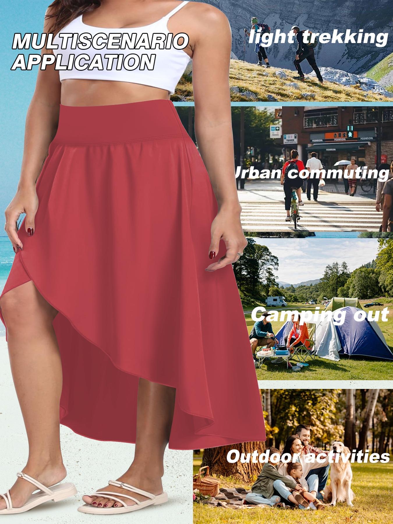 【Plus Size】 Solid Color Side Split Skirt, Casual Comfy High Waist Midi Skirt for Daily Wear, Women's Bottoms for Summer, Casual Comfy Skorts, High Waisted Skorts