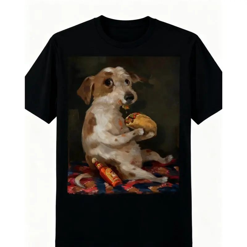 Dog Chill With Taco Graphic T-shirt y2k fashion Streetwear Comfort Shortsleeve Casual Funny Meme Humor Tee Dog Lover Unisex Soft Cotton Crewneck gift