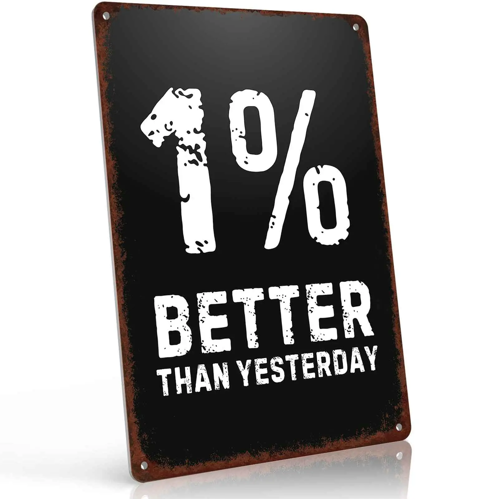 1% Better Than Yesterday Metal Sign 8x12 Inch, Motivational Fitness Quote Aluminum Wall Decor for Gym, Home Office & Bedroom, Rustic Plaque