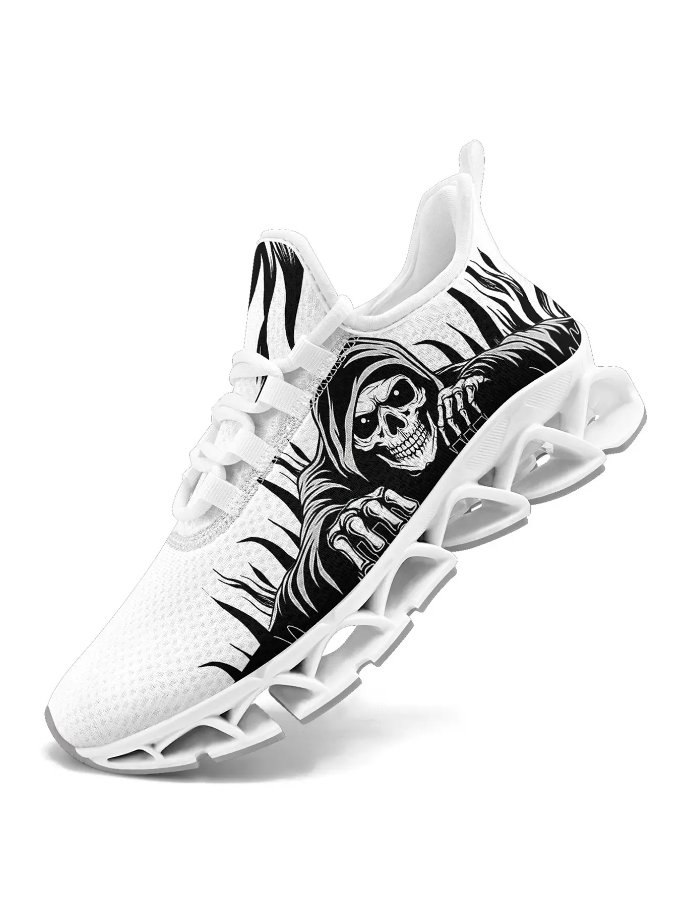 Halloween Men's Slip on Running Shoes, Blade Wide Fit Tennis Sneaker Skull Flower Designed Lightweight Comfortable Fashion Sneakers for Men, Gym Training Sport Walking Shoes Suitable for All Seasons