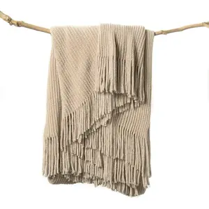 Throw Blanket for Couch, Soft Boho Decor Bed Throw,Cozy Beige Knitted Chenille Small Farmhouse Lightweight Throw(Beige,50 * 60")