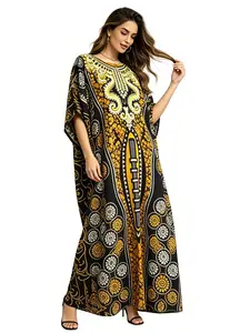 Ethnic Style Vintage Geometric Print Loose Long Robe, Middle East Dubai Travel Wear, Casual Outerwear, Beach Cover-Up, Lazy Wind, Exotic Aura, Home Robe with Headscarf, Chic