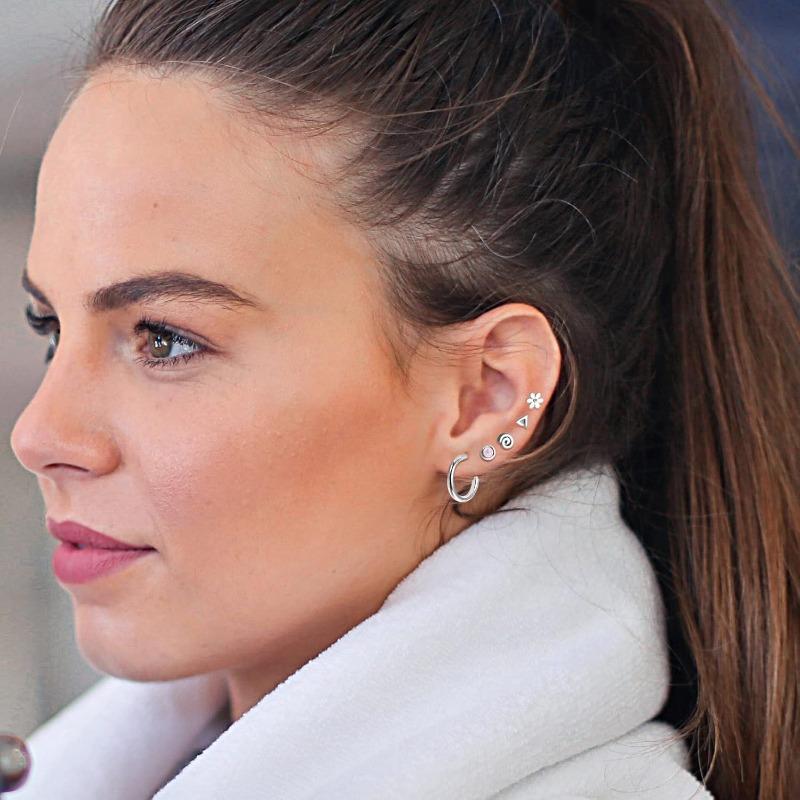 FIBO STEEL 21 Pairs Surgical Steel Flat Back Earrings Hypoallergenic 20G Screw Back Cartilage CZ Stud Earring Stacks Piercing Jewelry for Women - Cubic Zirconia Grillz