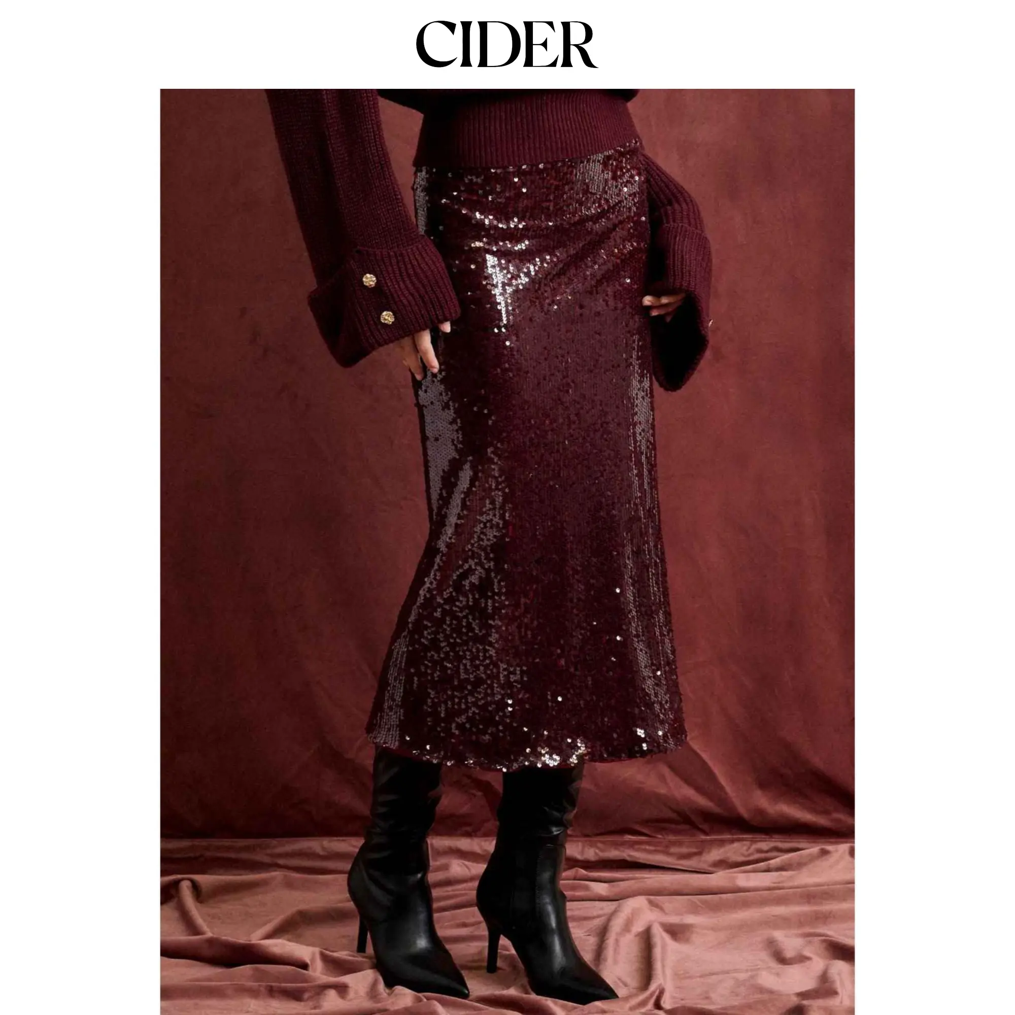 Cider Sequins Mid Rise Mermaid Maxi Skirt