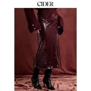 Cider Sequins Mid Rise Mermaid Maxi Skirt