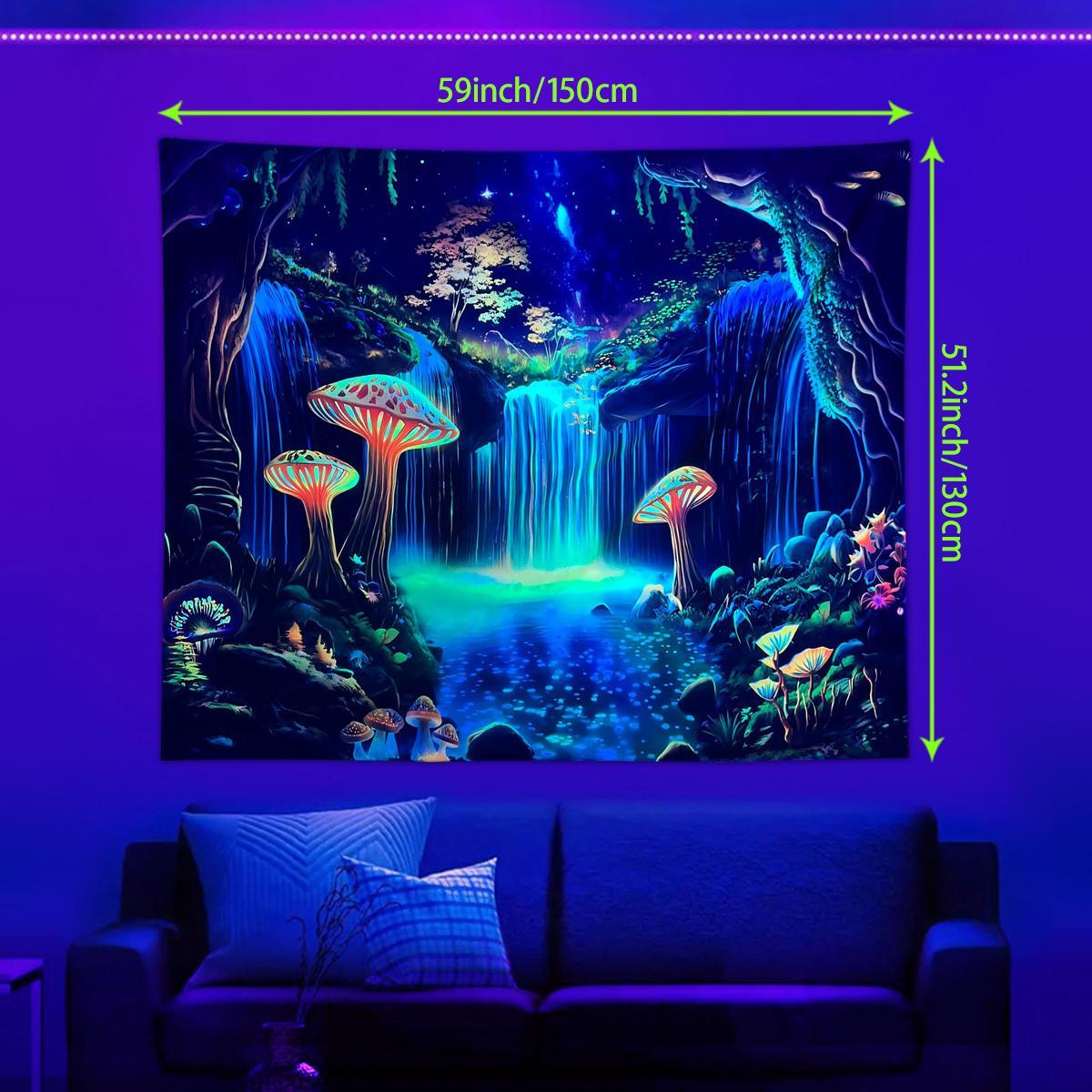 Fluorescent Mushroom Forest Starry Sky Pattern Tapestry, 1 Count UV Responsive Decorative Hanging Tapestry, Wall Hanging Decor for Home Living Room Bedroom, Home Decor