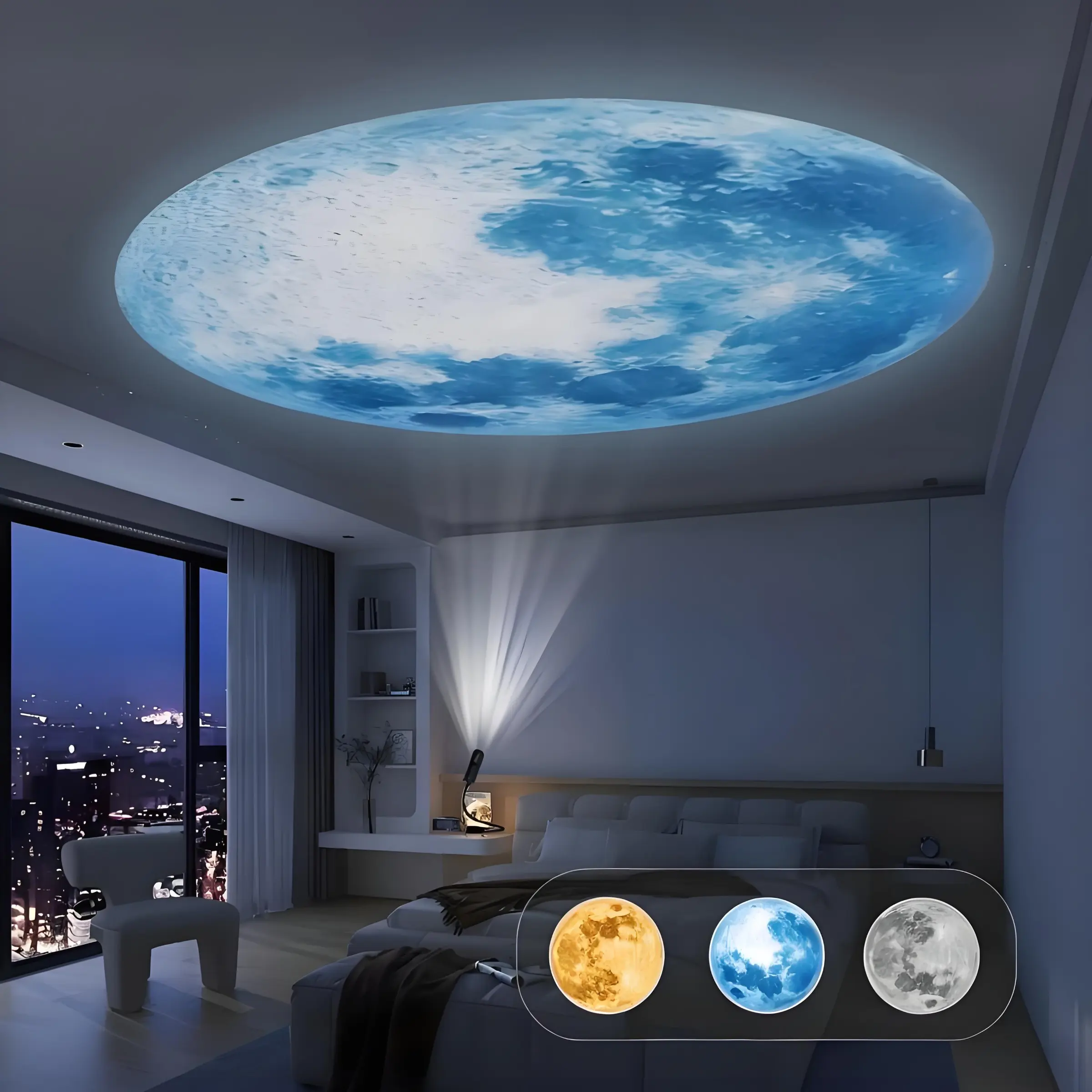 moon projector light, full moon projector, moon projection lamp, moon night light, mini moon projector, moon wall projector, ceiling projector light, bedroom decor, gaming room decor, dorm room decor, aesthetic room decor, mood lighting, ambient light, sp
