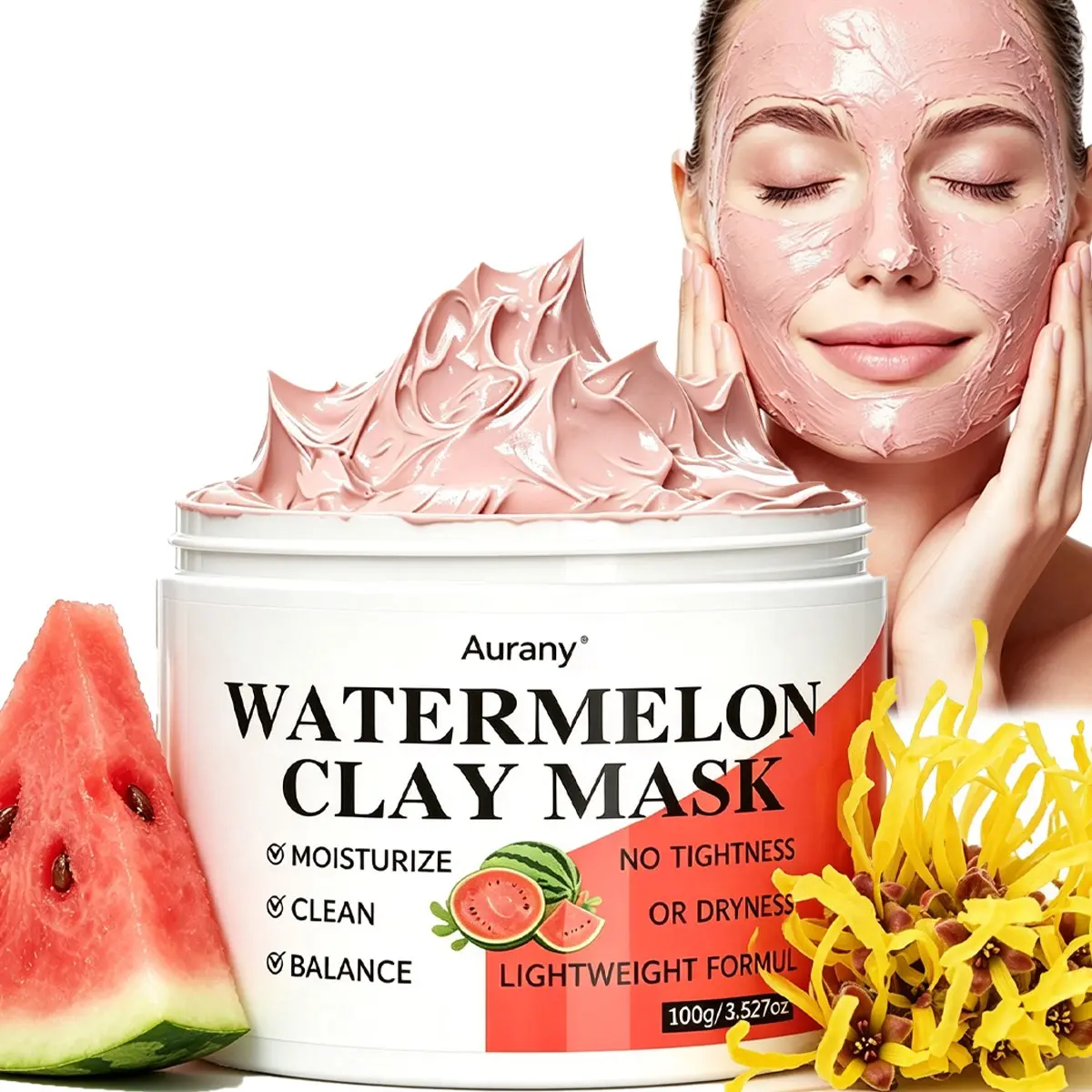 Mud Masks For Women, Face Mask Mud, Watermelon Clay Mask，Deep Cleansing, Gentle & Non-Irritating, Softens Skin, No Tightness, Long-Lasting Hydration, Hydrating Facial, Refreshing & Easy To Rinse Off, Perfect For Daily Facial Care