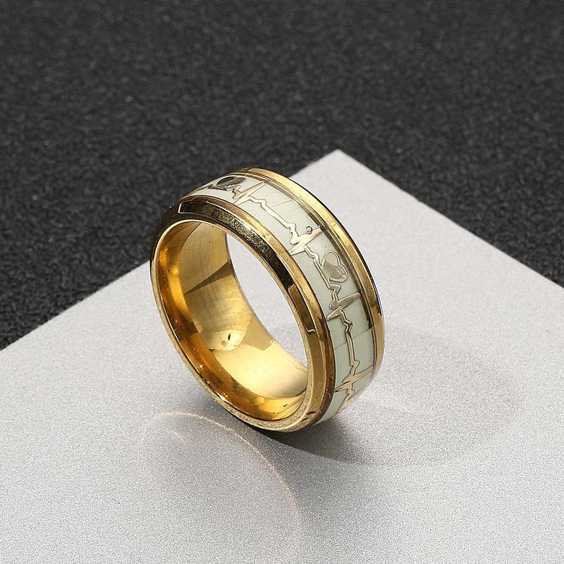 2026 NEW Green Fluorescent Heartbeat ECG Glow Ring Set Titanium Steel Couple Rings Durable Hypoallergenic Love Jewelry