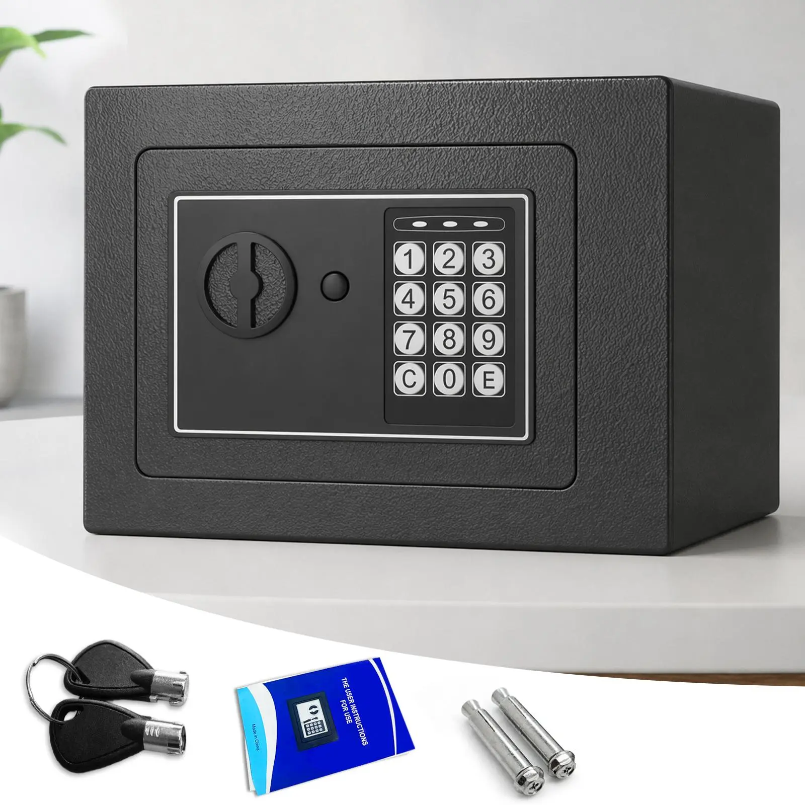 0.23 Cu Ft Digital Security Safe, Wall/Floor Mountable Steel Safe with Pry-Resistant Hinge, Small Safe for Cash, Jewelry & Important Documents
