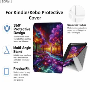 For Kindle/Kobo/Tolino Case, with stand Vibrant Neon Forest Pathway Scene Fashion printed automatic wake-up/sleep/suction screen Kindle protective case, suitable for 2019 new Kindle 11th generation, Kindle 11th generation protective case (2022/2024 models