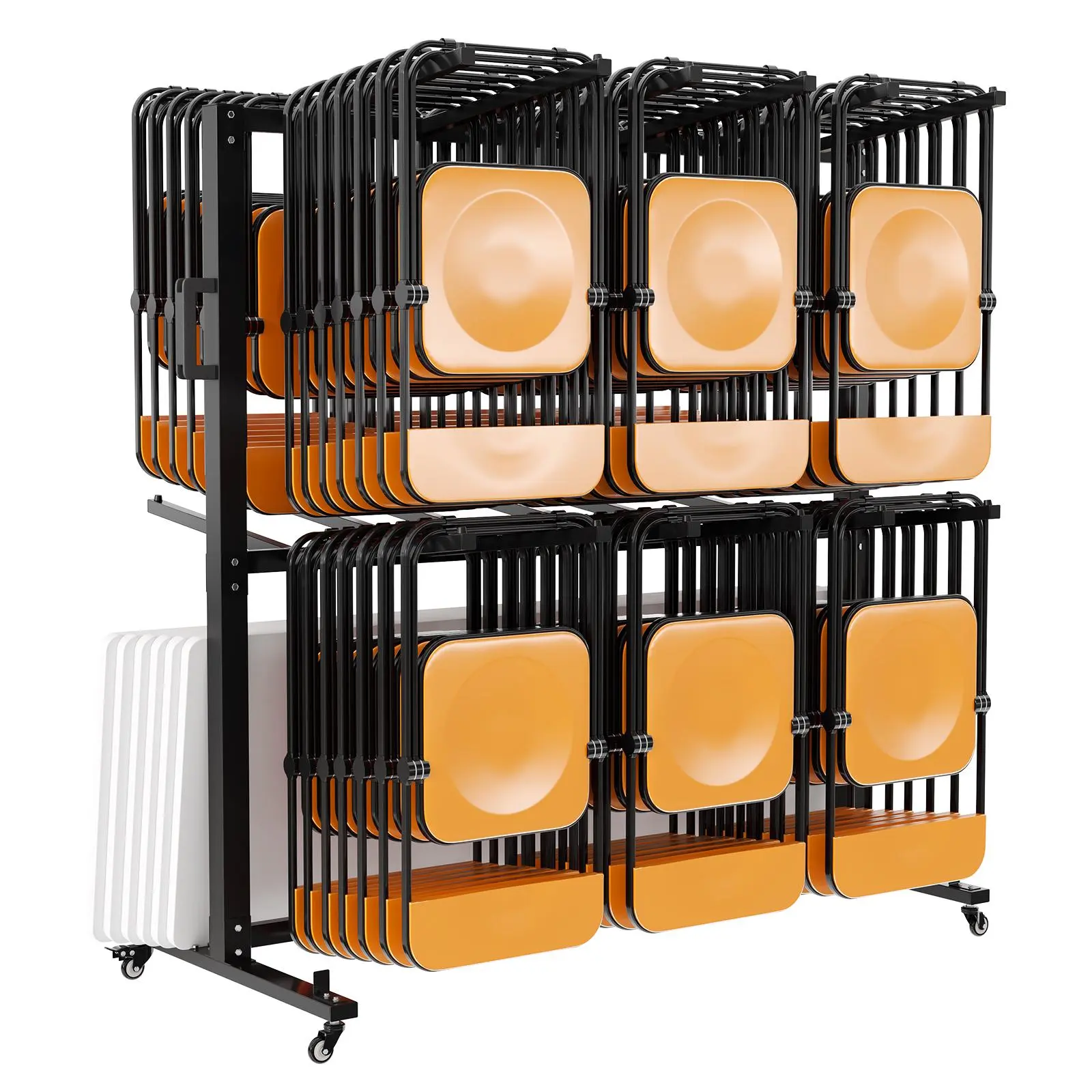 Heavy Duty Folding Chair Storage Cart Dolly - 800 lb Carbon Steel Rolling Rack w/ Wheels & Handle - Holds 84 Chairs or 42 Chairs + 12 Tables, Includes Fine Particles Cover & Straps