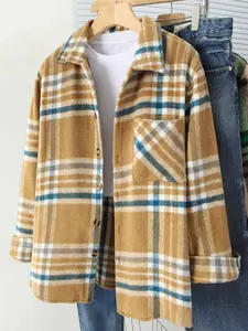 2026 Viral TikTok Fall Cabin Core Women Plaid Flannel Shacket Jacket, Oversized Lapel Long Sleeve Button Down Wool Blend Thick Plaid Shirt Coat,Western Retro Farm Girl Aesthetic Versatile Button Up Outerwear To Match Jeans Sweatpants