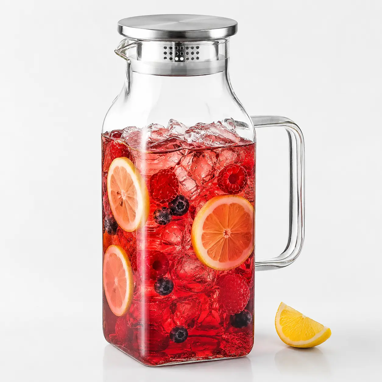2L/68oz Square Borosilicate Glass Pitcher with Lid, Handle & Spout, Heat-Resistant Water Jug for Fridge, Iced Tea, Coffee, Milk, Juice & Hot Drinks