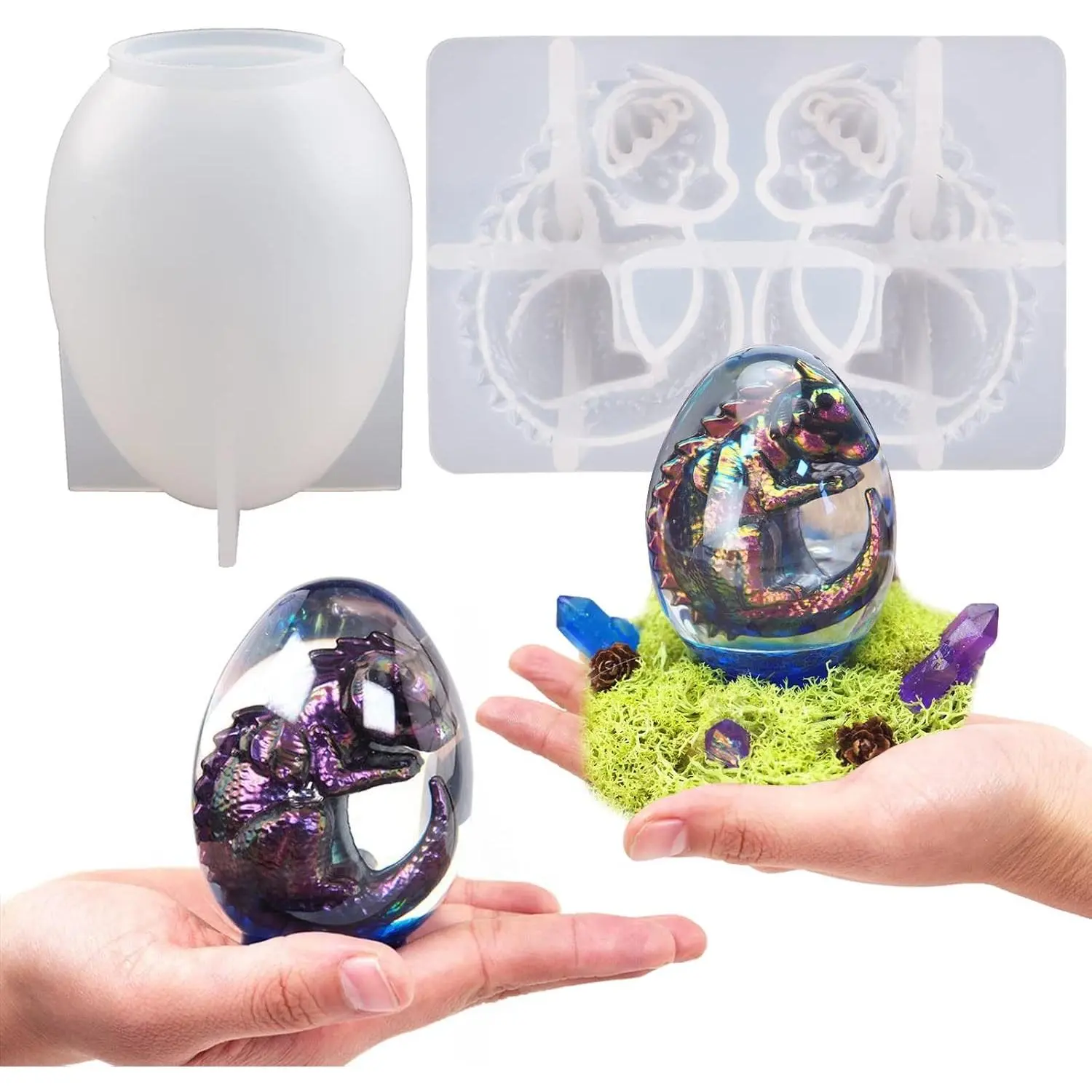 3D Dragon Egg Resin Molds Silicone, Dragon Silicone Mold Set for Epoxy Resin Casting, Ornament Keychain Cute Mold, DIY Resin Candle Concrete Cement Polymer Clay Craft