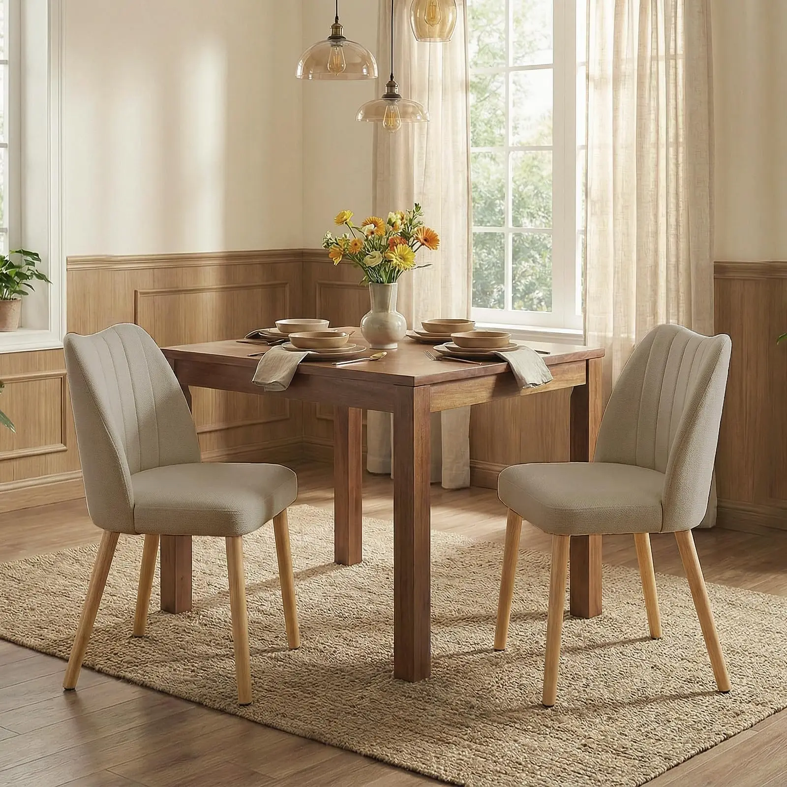 Khaki + Natural Wood Legs