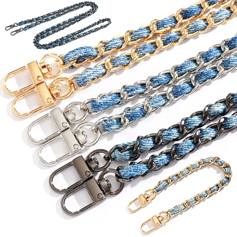 Denim Leather Wrapped Bag Chain Strap, Crossbody Phone Lanyard Replacement Purse Chain, Vintage Jean Fabric Covered Metal Shoulder Strap, Detachable Handbag Clutch Cross Body Chain Accessories For Daily Cell Phone Bag Decor summerwins