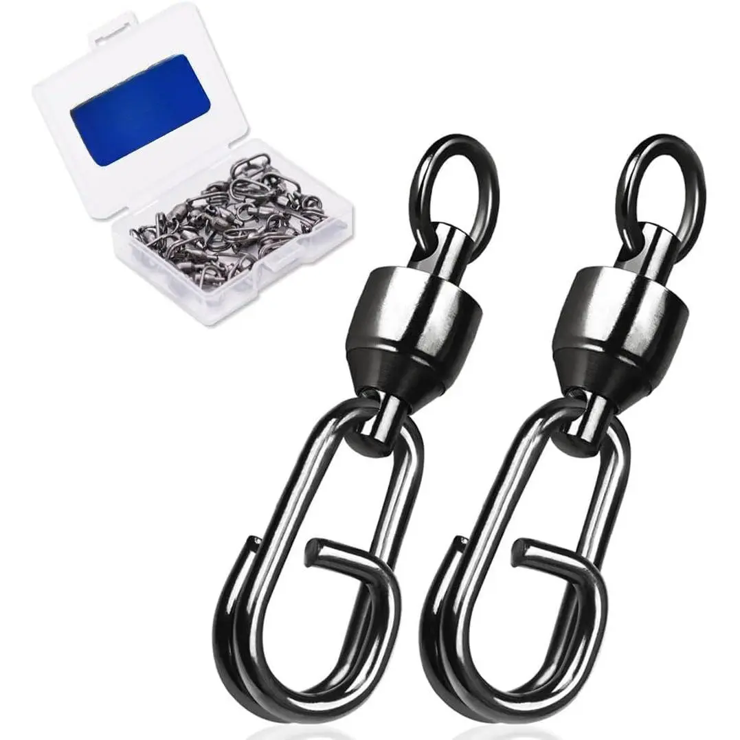 Fishing Swivels & Snaps Ball Bearing Swivels, Quick-Change Clips | 25 count Ball Stainless Steel Fishing Swivels for Saltwater, Trolling, Bass, Trout and Walleye, Multiple Sizes and Strengths