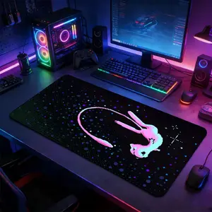 Neon Mew Space Pixel Large Extended Gaming Mouse Pad, Non-Slip Rubber Base Stitched Lock Edge Desk Mat, Vibrant Cyberpunk Space Art Design, Durable Computer & Desktop Accessory for Home Office & Gaming Setup, Perfect Gift for Gamers & Pokemon Fans
