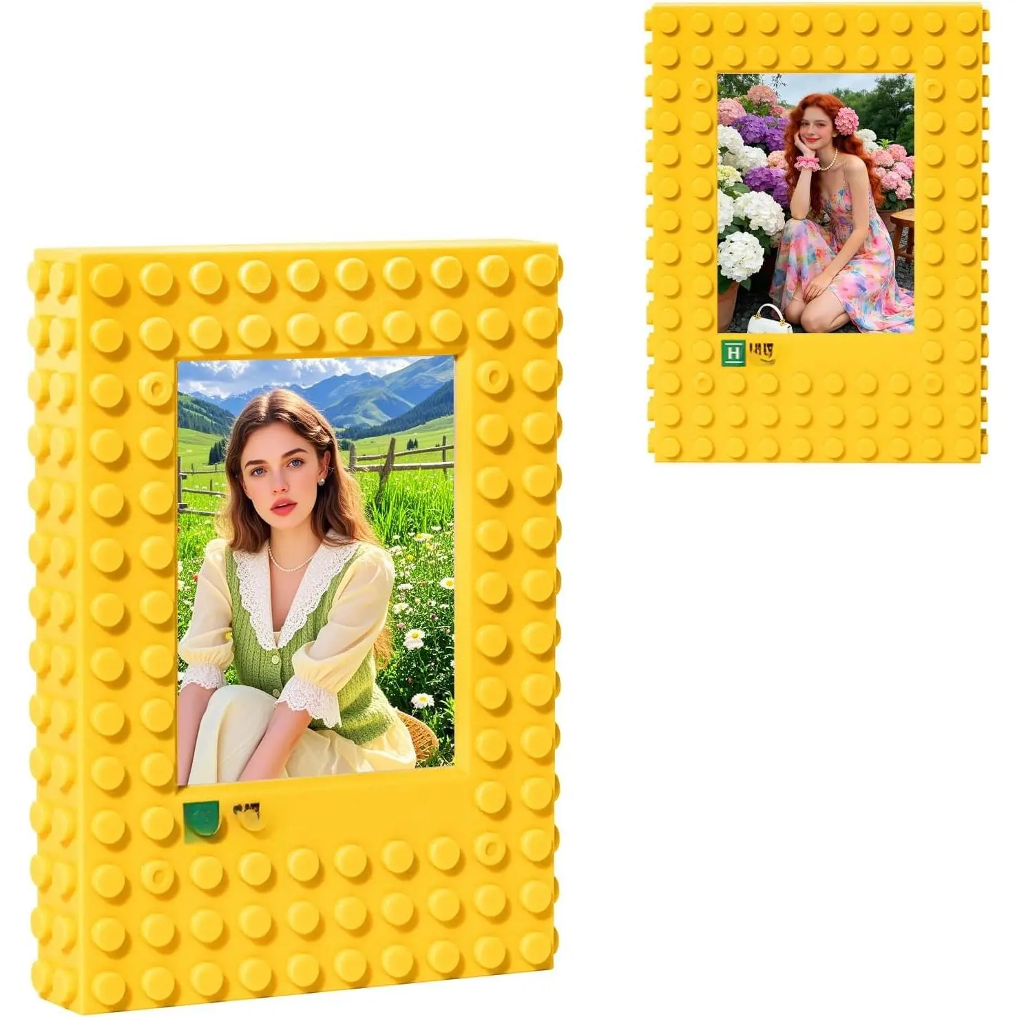 ABS Plastic Instax Mini Photo Frame - 3 Inch, 1 Pack Yellow Block Pattern, Firm Hold Refrigerator Mount DIY Holder for Instax Mini 13/12/41/SE/EVO, Home Decor Gift Idea, Metal