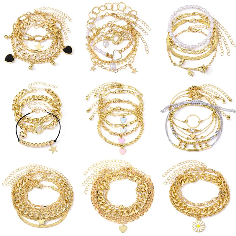 Chunky Chain Bracelet Set for Women – Vintage Stackable Cuff & Layered Bracelets, Bold Statement Fashion Jewelry