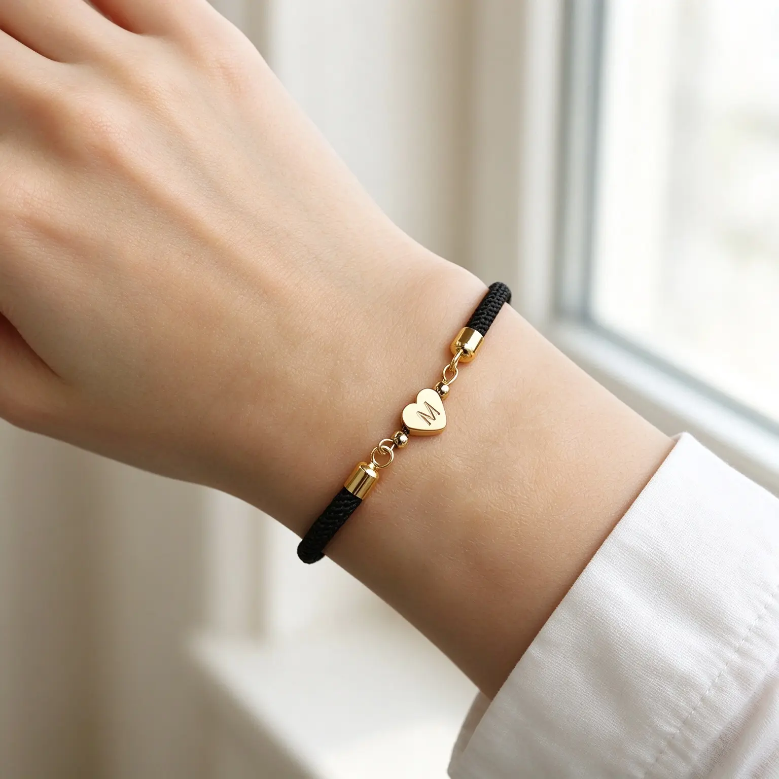 Fashion Heart‑Shaped Initial Charm, Stainless Steel Jewelry for Women and Girls, Fashion Classic Adjustable Rope‑Chain Bracelet, Pretty Bracelet, Fashion Bracelets