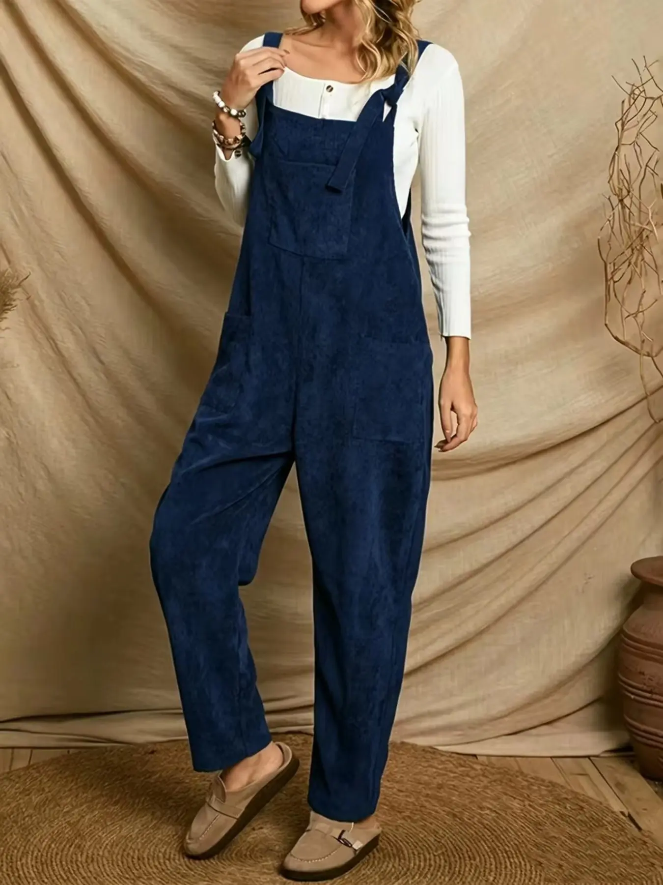 Women's Vintage Corduroy Overall Pants, Adjustable Straps, Loose Fit, Large Pockets, Casual Workwear, Fall Winter Street Style
