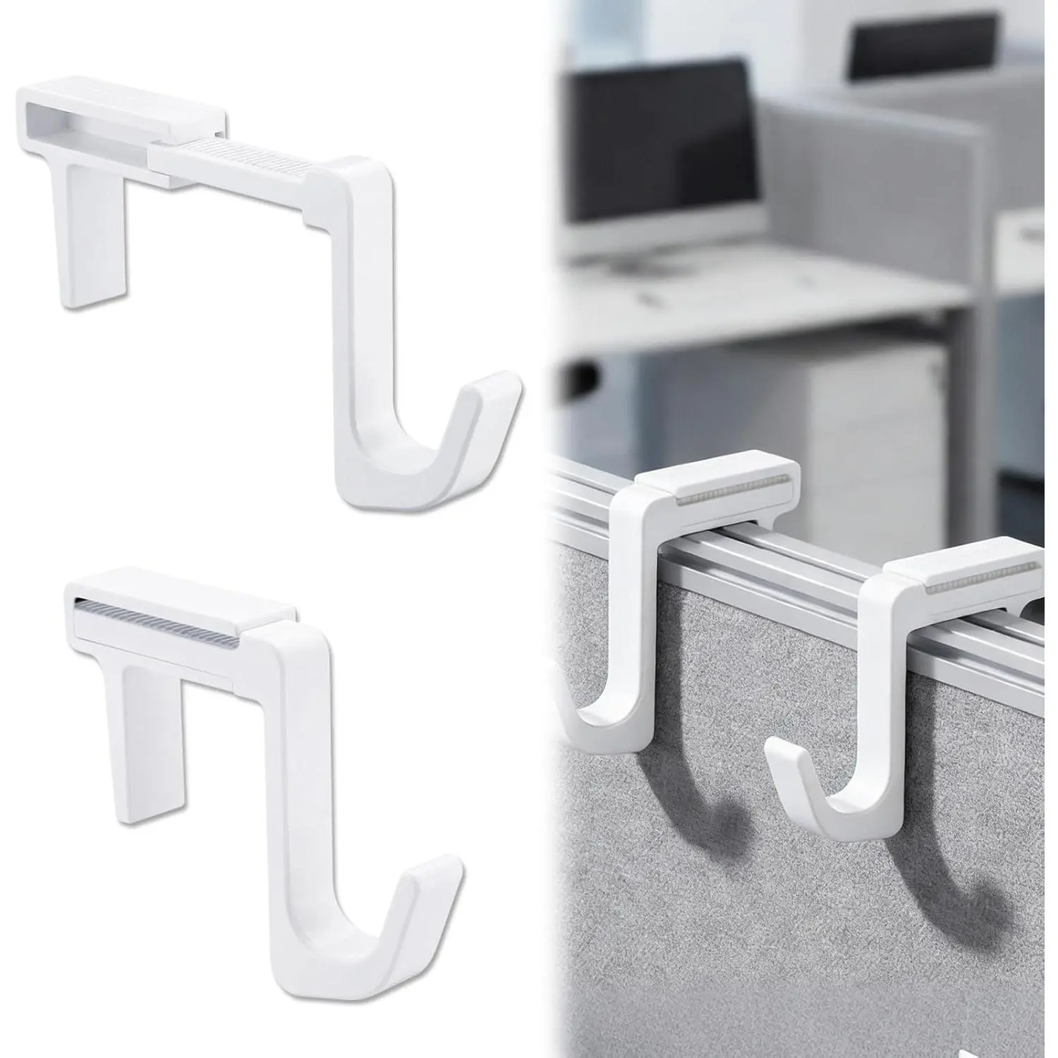 2 count Adjustable Cubicle Hooks for 1.8-3.5 in Panels and Walls Adjustable Plastic Cubicle Coat Hooks Sturdy Hook for Large Laptop Work Bags Cases and Coats (Style 1,White)