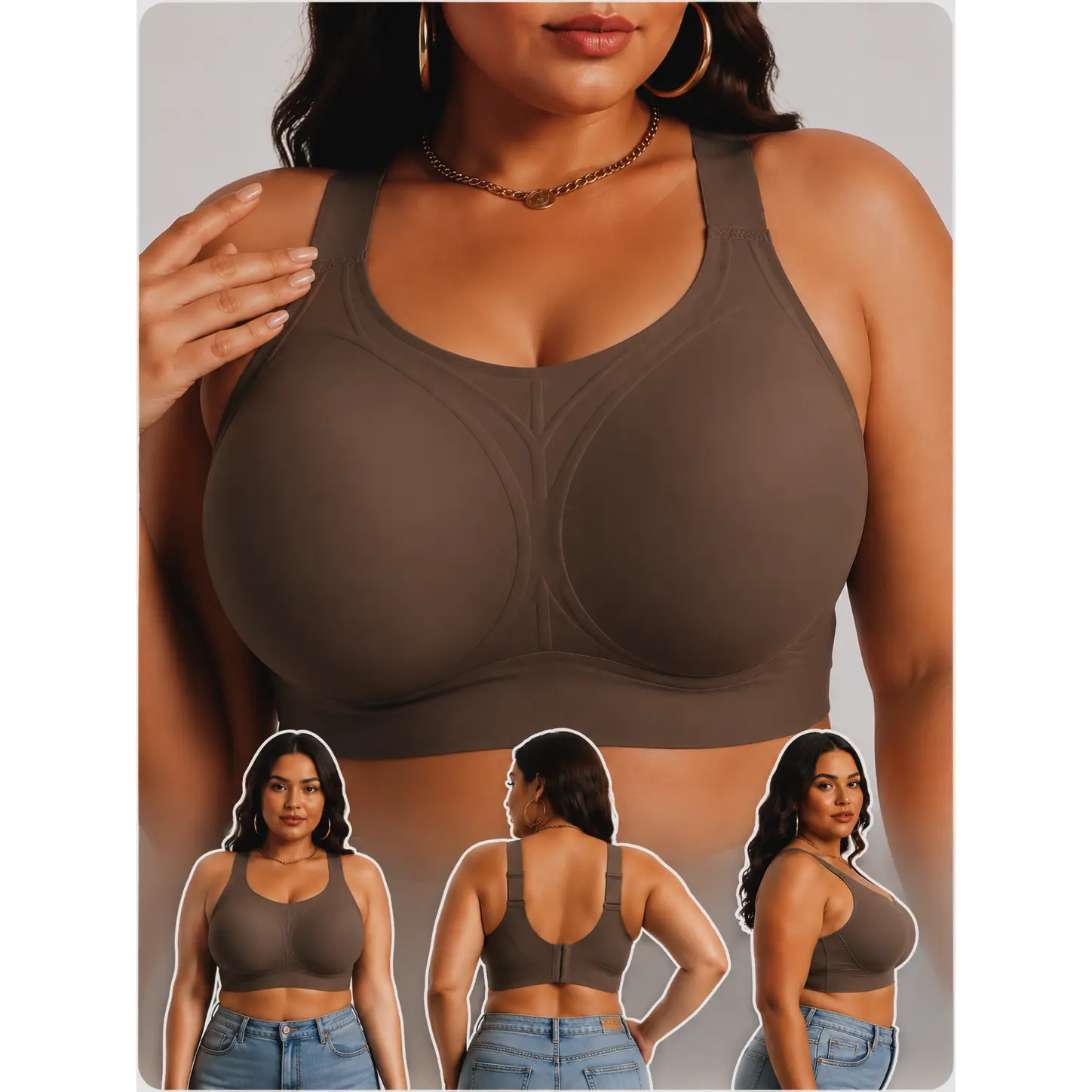 Women's Plus-Size Adhesive Back Wireless Bra - Seamless Full Coverage Support, Adjustable Back Closure, Breathable Everyday Wear Underwear for Curvy Ladies
