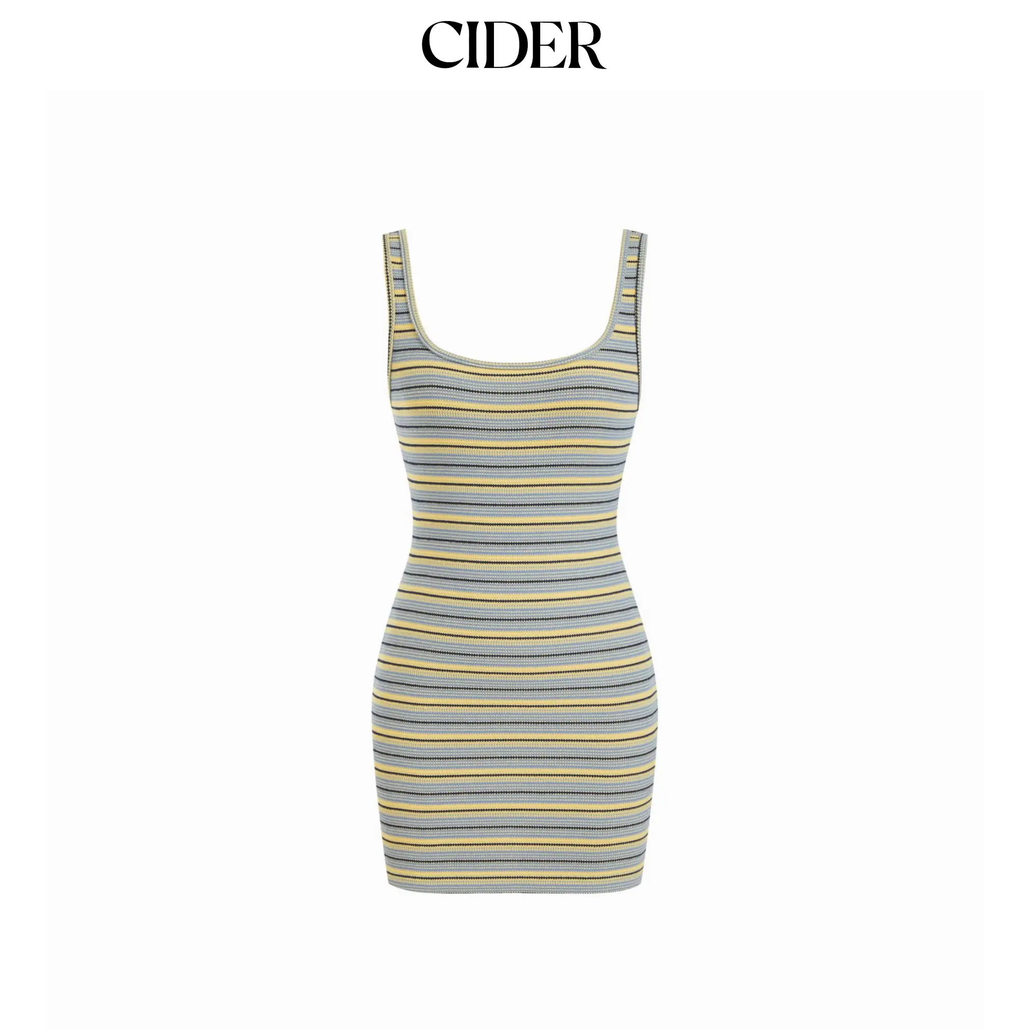 Cider High Stretch Textured Striped Square Neck Bodycon Mini Dress SohoChic