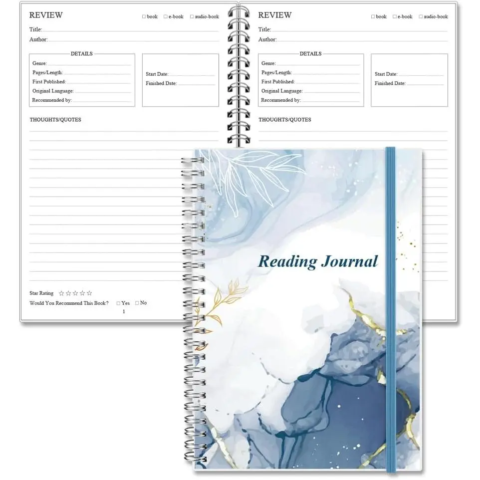 Reading Journal - Review and Track Your Reading Progress with 72 Book Reviews - Book Journal Reading Log Journal with  Pocket, 5.8" x 8.3", Blue Watercolor