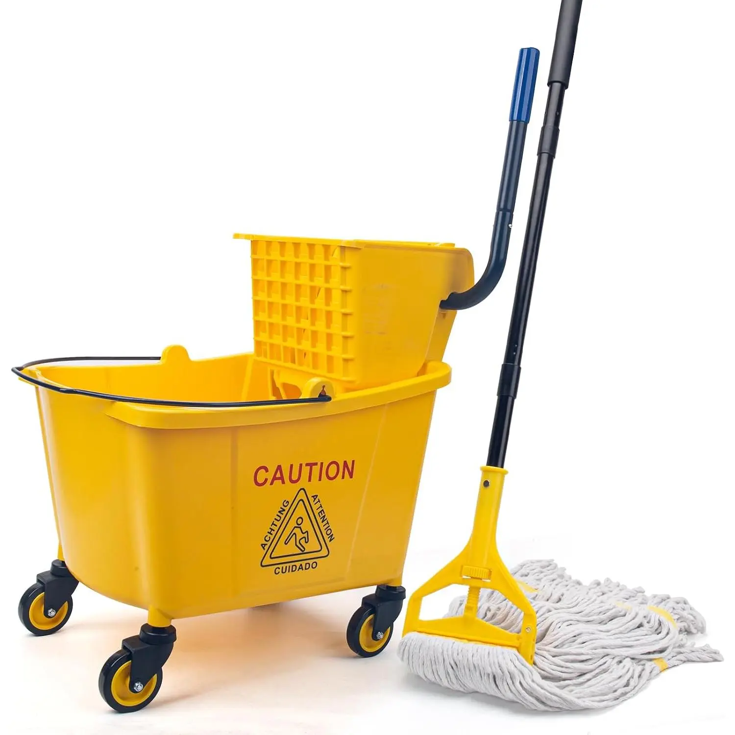35 Quart Commercial Mop Bucket with Side Press Wringer  Wheels | Yellow,Heavy Duty Industrial Mop, for Floor Cleaning,Household,Business,Restaurants and Janitorial Use